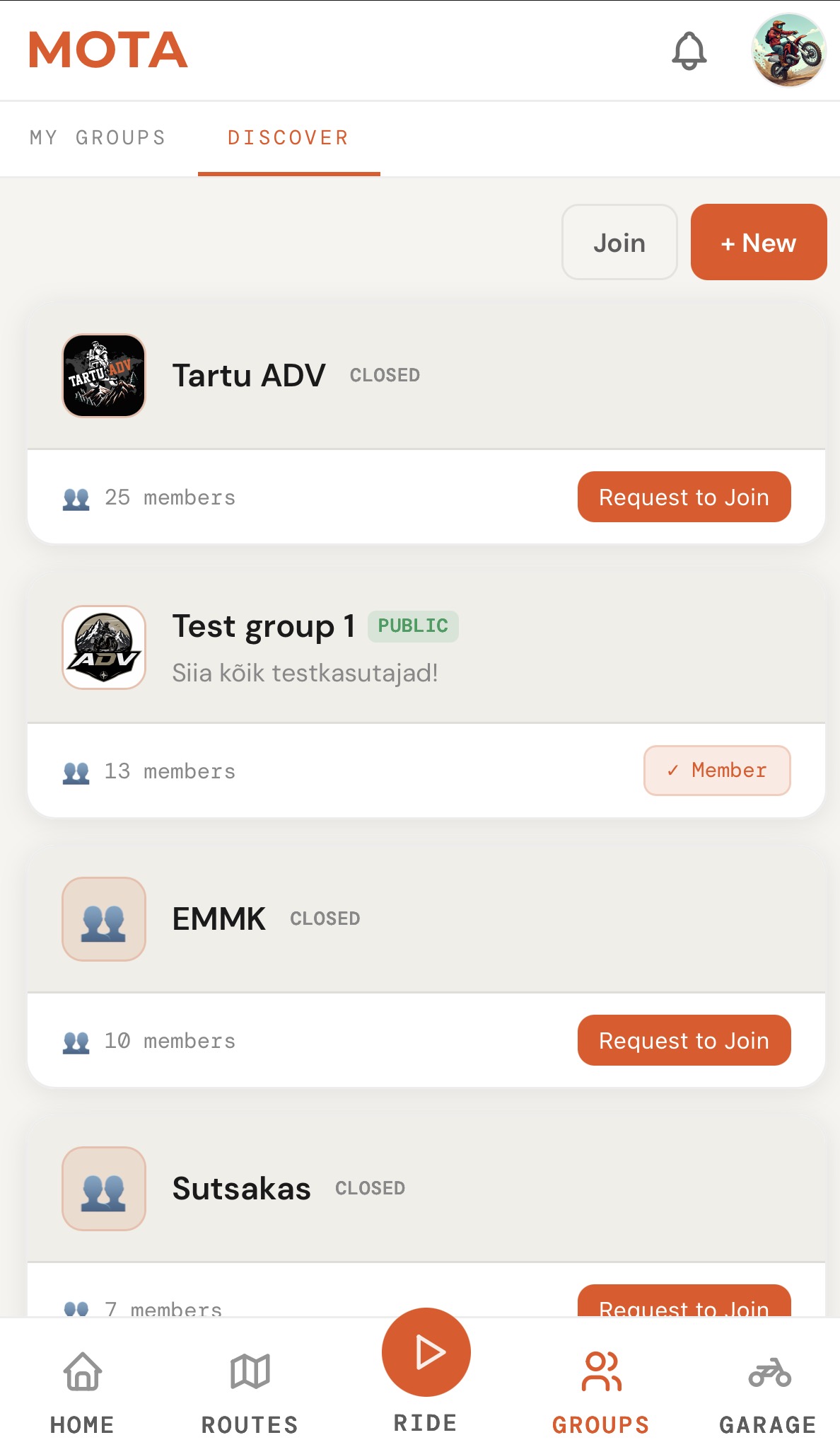 Mota communities and riding groups